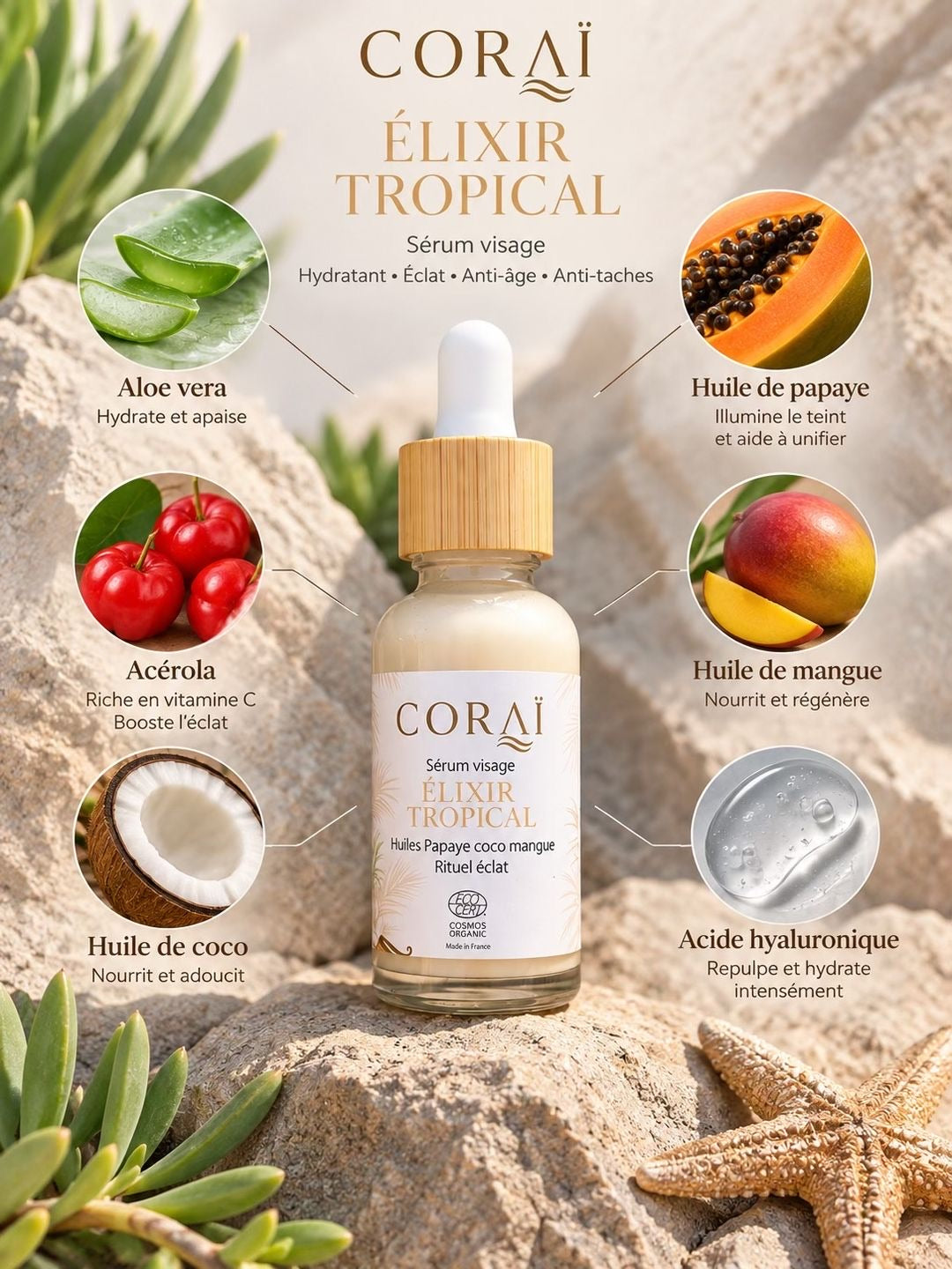 Sérum visage hydratant & éclat  Elixir tropical
